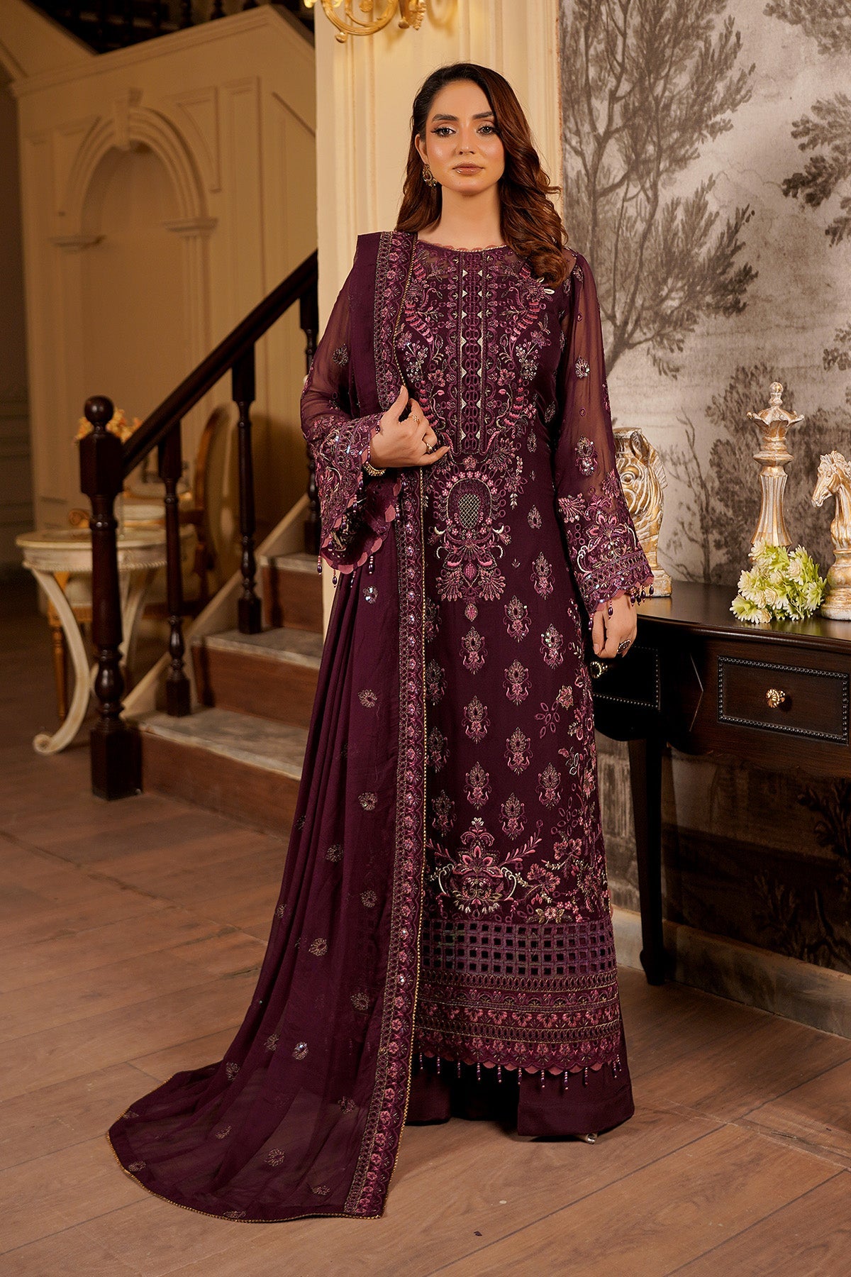 Salai Stitched Chiffon 3 Piece A-1106 J(31) XL / Maroon