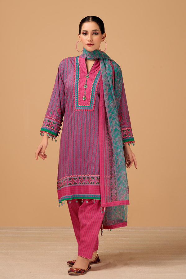 LADIES UN-STITCHED LAWN SUIT BEF24-RSR233P01 - Salai - Bonanza Satrangi 