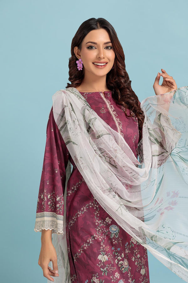 LADIES UN-STITCHED LAWN SUIT BEF24-2S24P3P416 - Salai - Bonanza Satrangi 