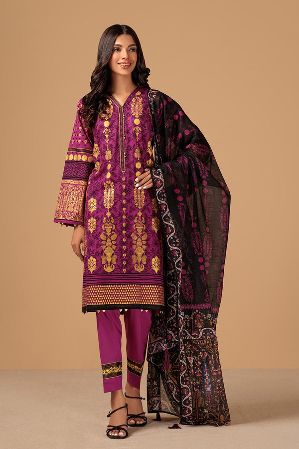 LADIES UN-STITCHED LAWN SUIT BEF24-RST233P74 - Salai - Bonanza Satrangi 