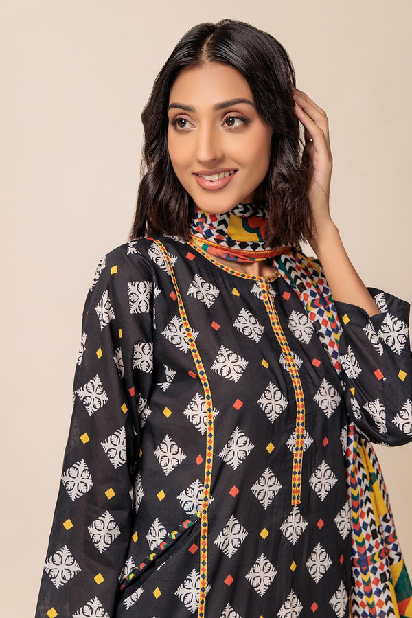 LADIES UN-STITCHED LAWN SUIT BEF24-2S24P3P021 - Salai - Bonanza Satrangi 