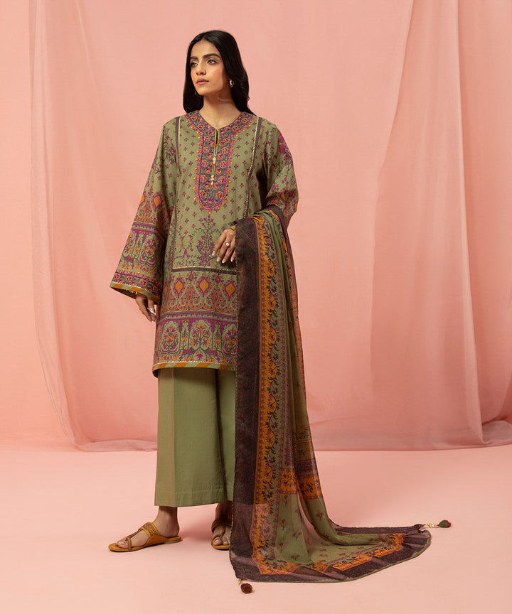 Sapphire Stitched Lawn 3 Piece 3PE-DY23V2-7R - Salai - Sapphire 