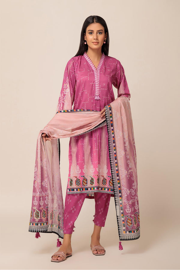 LADIES UN-STITCHED LAWN SUIT BEF24-1S24P3P029 - Salai - Bonanza Satrangi 