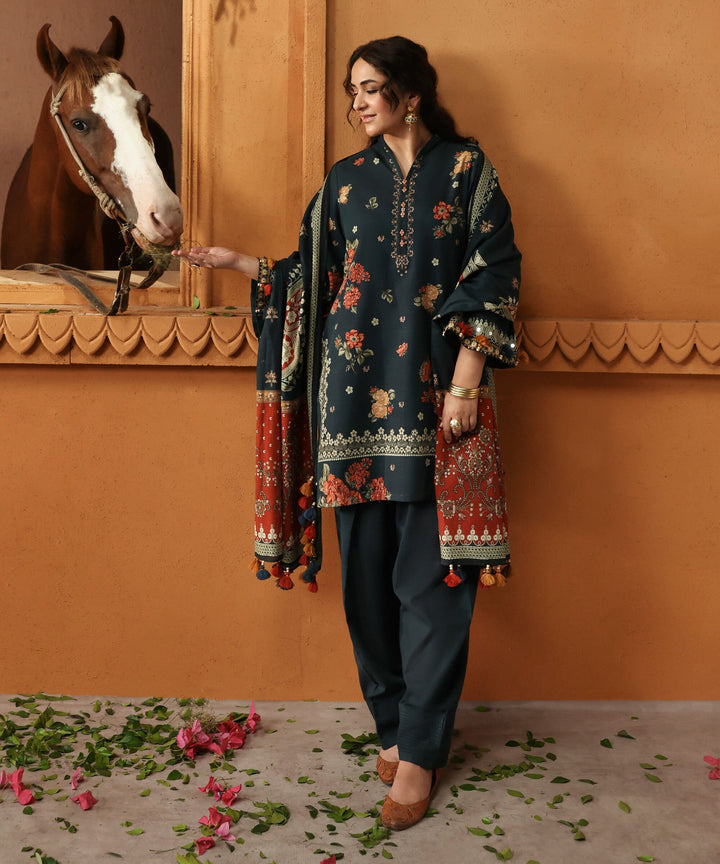 Sapphire Stitched 3 Piece PRINTED KHADDAR Y25V8-31B J(36&35) - Salai - Sapphire RTW Winter 2025 