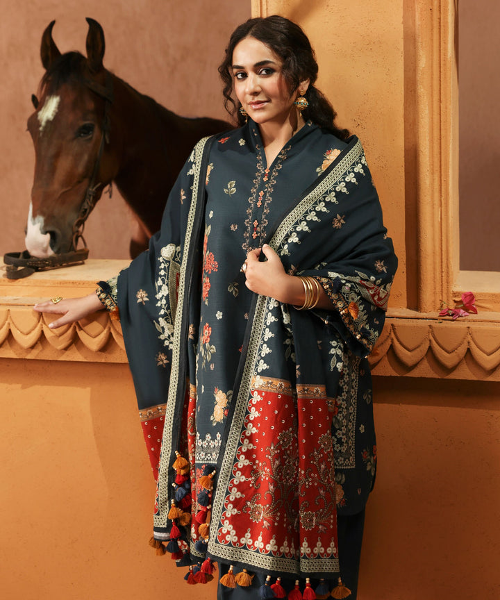 Sapphire Stitched 3 Piece PRINTED KHADDAR Y25V8-31B J(36&35) - Salai - Sapphire RTW Winter 2025 