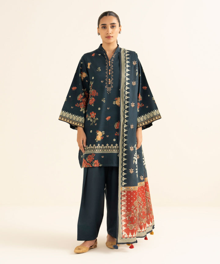 Sapphire Stitched 3 Piece PRINTED KHADDAR Y25V8-31B J(36&35) - Salai - Sapphire RTW Winter 2025 