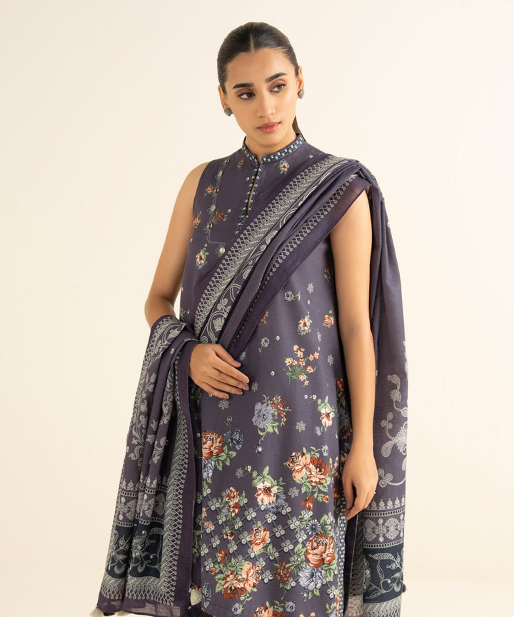 Sapphire Stitched 3 Piece PRINTED LIGHT KHADDAR Y25V8-32B J(28&27) - Salai - Sapphire RTW Winter 2025 