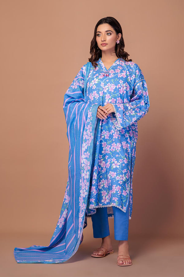 LADIES UN-STITCHED LAWN SUIT BEF24-1S24P3P592 - Salai - Bonanza Satrangi 