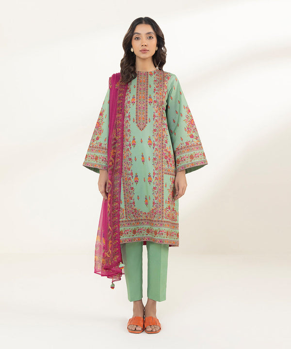 Sapphire Stitched Lawn 3 Piece 3P-DY23V1-12B - Salai - Sapphire 