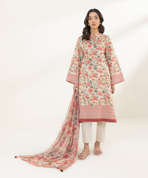 Sapphire Stitched Lawn 3 Piece 3P-DY23V1-23B - Salai - Sapphire 