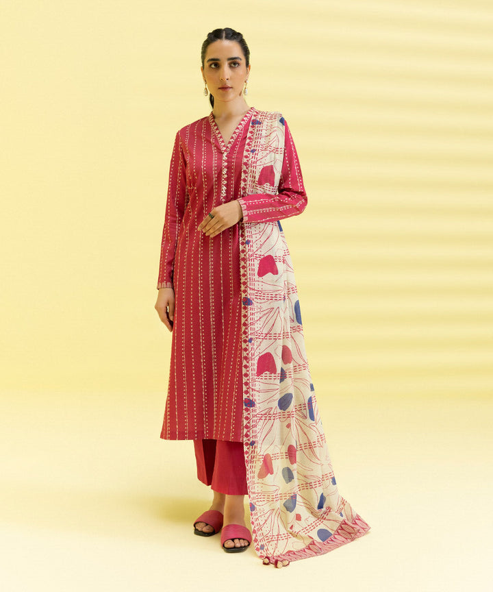 Sapphire Stitched Lawn 3 Piece 3P-DY23ZV2-28R - Salai - Sapphire 