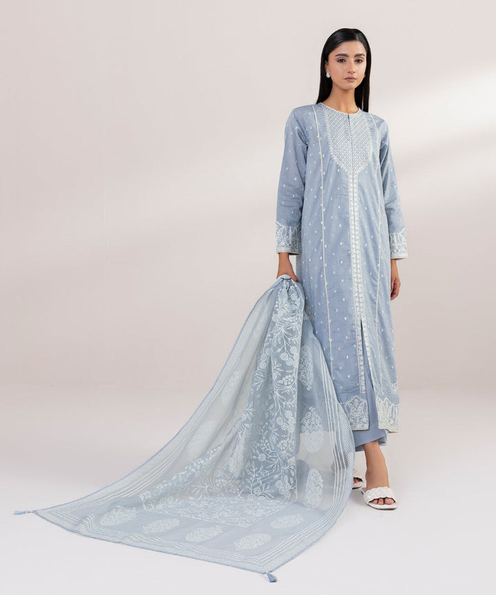 Sapphire Organza Dupatta 3PE-ST24V5-1D - Salai - Sapphire 