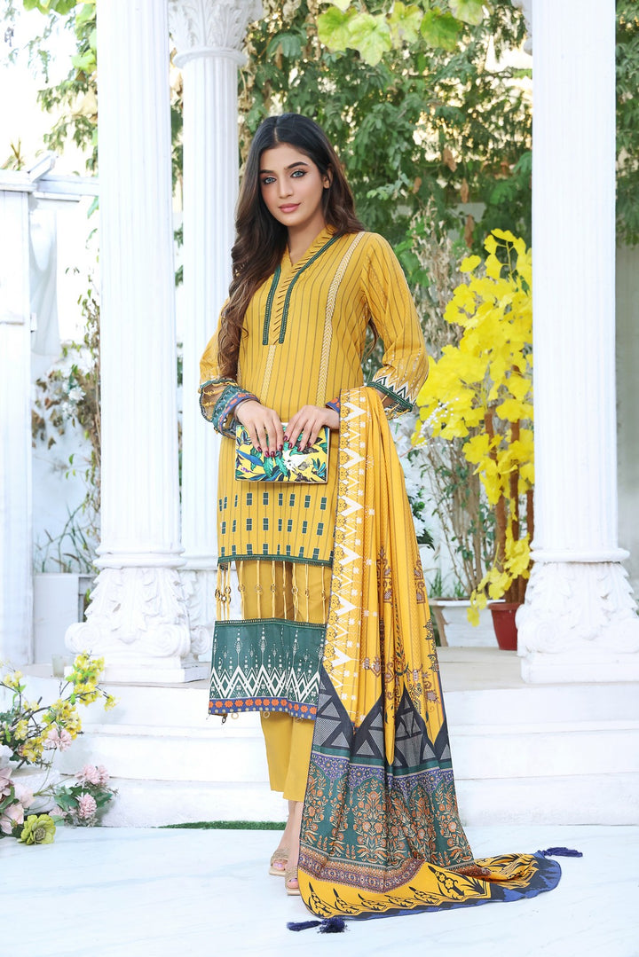 Stitched Lawn 3 Piece RQL-040 - Salai - Salai 