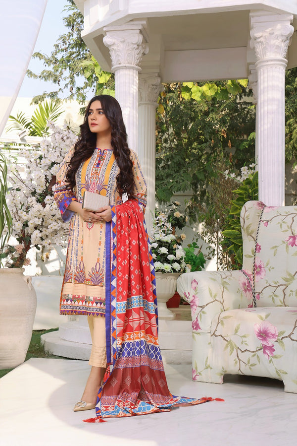 Stitched Lawn 3 Piece RQL-032 - Salai - Salai 