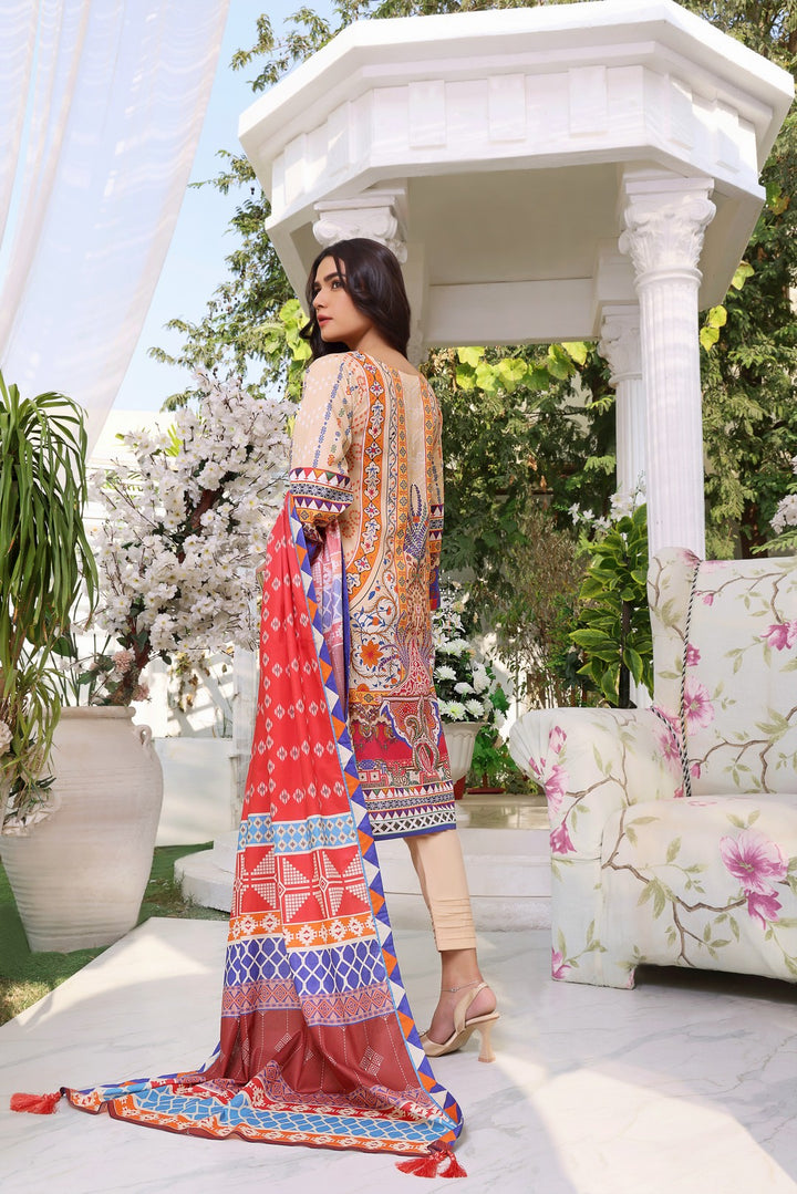 Stitched Lawn 3 Piece RQL-032 - Salai - Salai 