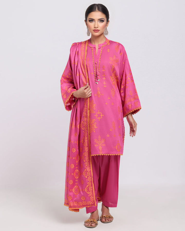 Pink-Jacquard-3 Piece (WPS25JD3068) - Salai - Salai 