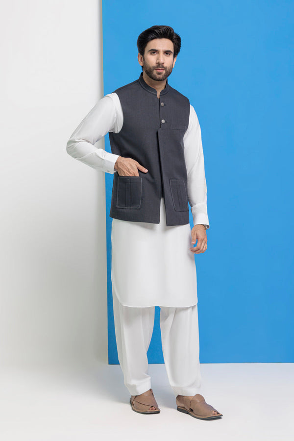 Charcoal-Blended-Waist Coat - (M25WCS1004) - Salai - Salai 