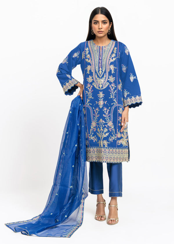 Blue-Cotton Net-3 Piece (WPS25FE3049) - Salai - Salai 
