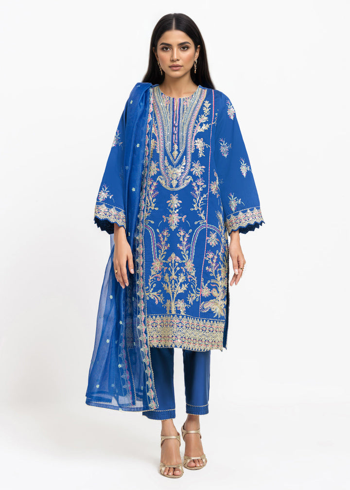 Blue-Cotton Net-3 Piece (WPS25FE3049) - Salai - Salai 