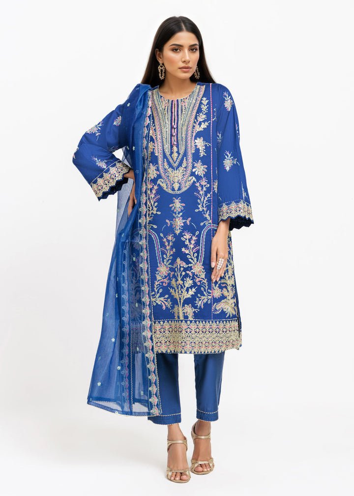 Blue-Cotton Net-3 Piece (WPS25FE3049) - Salai - Salai 