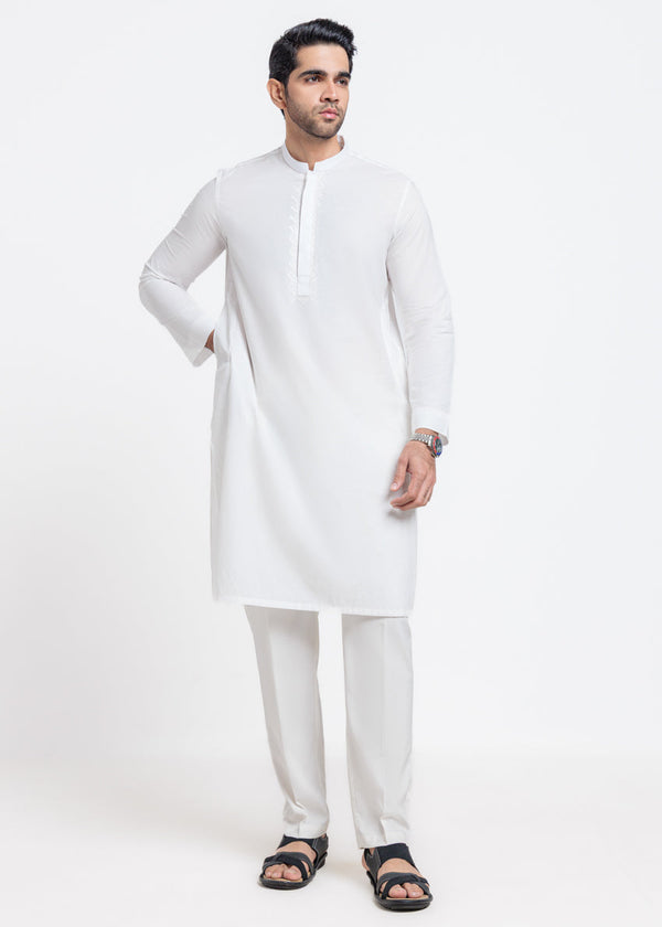 White-Cotton-Kurta - (MPS25KUE1102) Y-F-23 - Salai - Salai 