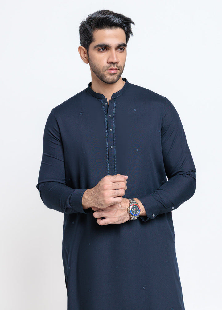 D-Navy-Blended-Shalwar Suit - (MPS25SSE2071) Y-F-9 - Salai - Salai 