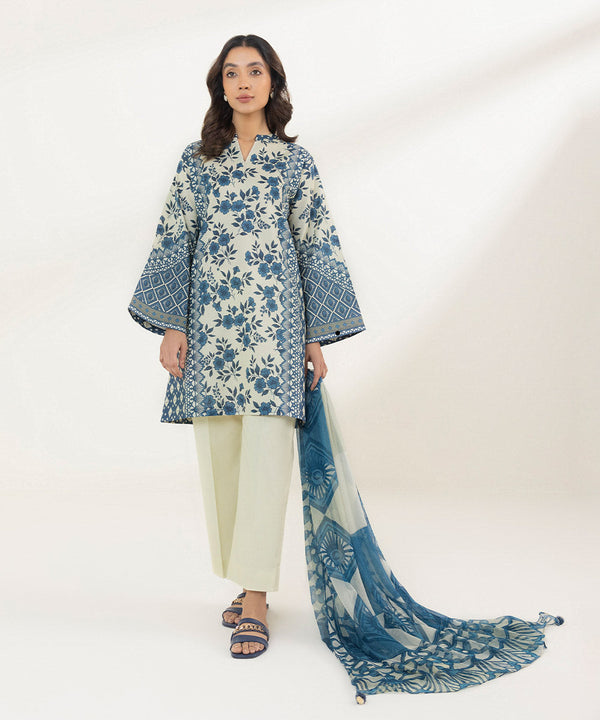 Sapphire Stitched Lawn 3 Piece U3PE-DY23V4-5B - Salai - Salai 