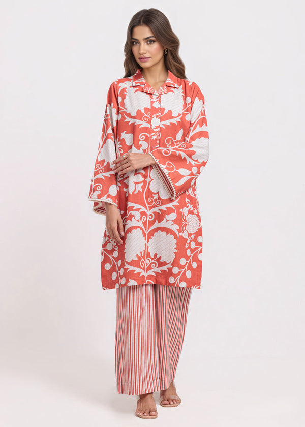 Orange-Khaddar-2 Piece (WPSTPBW25HR10N6) - Salai - Salai 