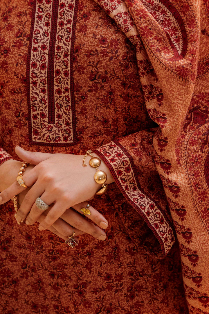 Nishat Stitched Linen 3 Piece 42303136 - Salai - Nishat Linen RTW Winter 2025 