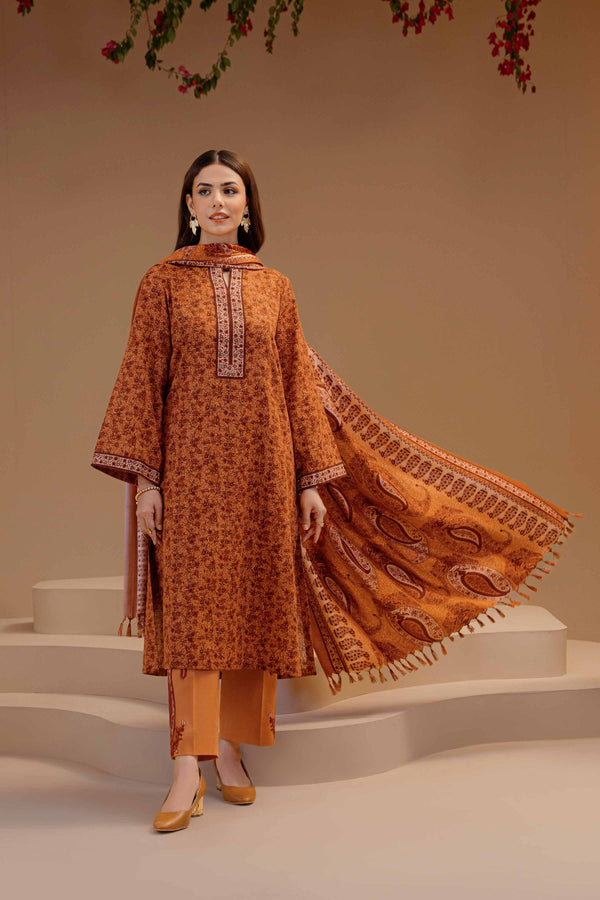Nishat Stitched Linen 3 Piece 42303136 - Salai - Nishat Linen RTW Winter 2025 