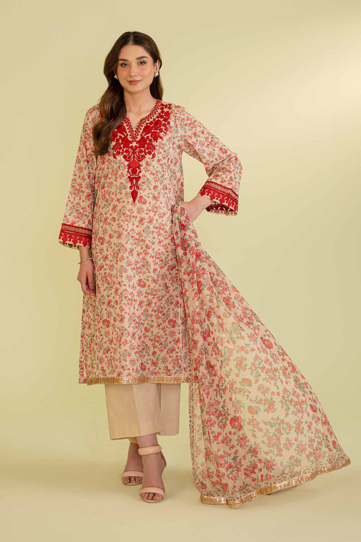 Nishat Linen Stitched 3 Piece Festive 1298 - Salai - Nishat Linen 