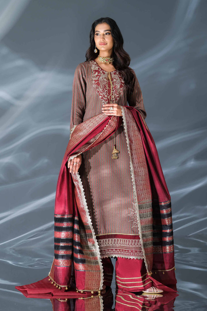 Nishat Linen Stitched 3 Piece Festive 1374 - Salai - Nishat Linen 