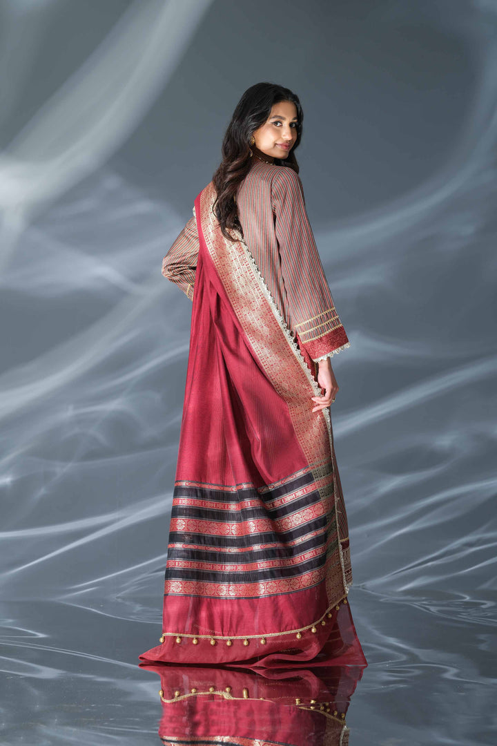 Nishat Linen Stitched 3 Piece Festive 1374 - Salai - Nishat Linen 