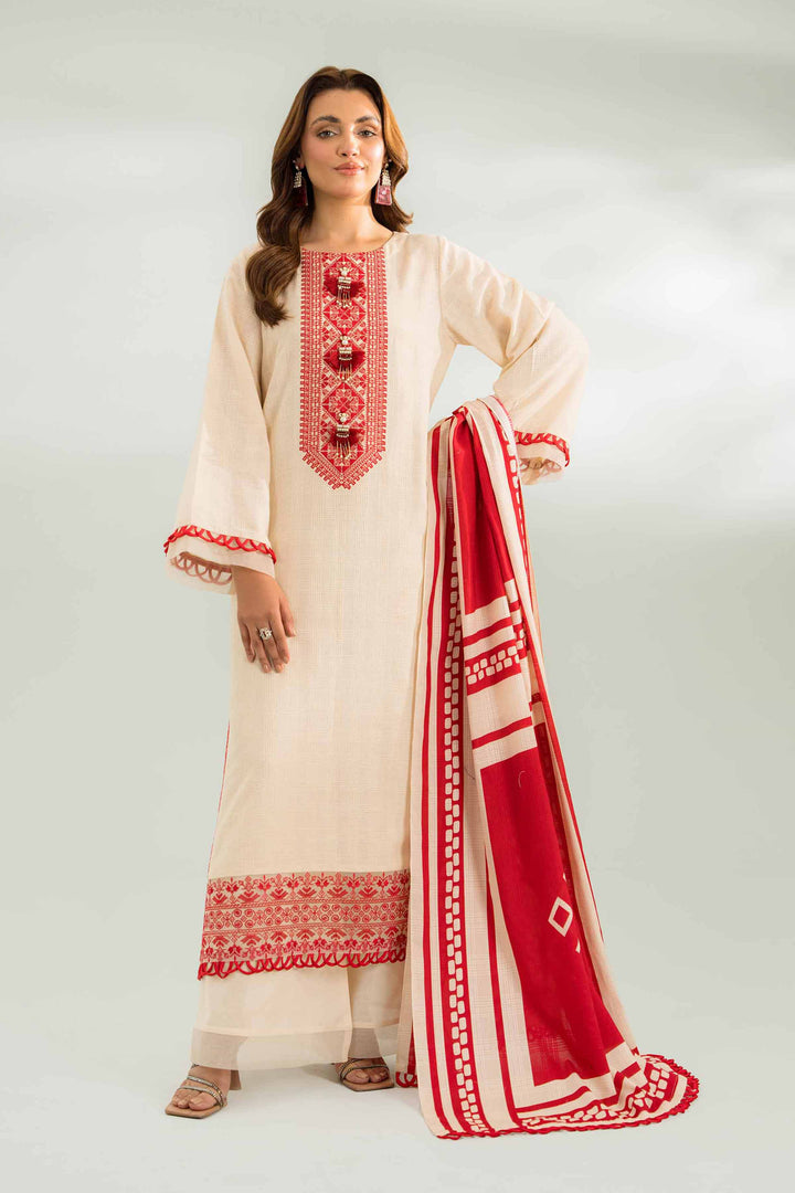 Nishat Linen Stitched 3 Piece Festive 1447 - Salai - Nishat Linen 