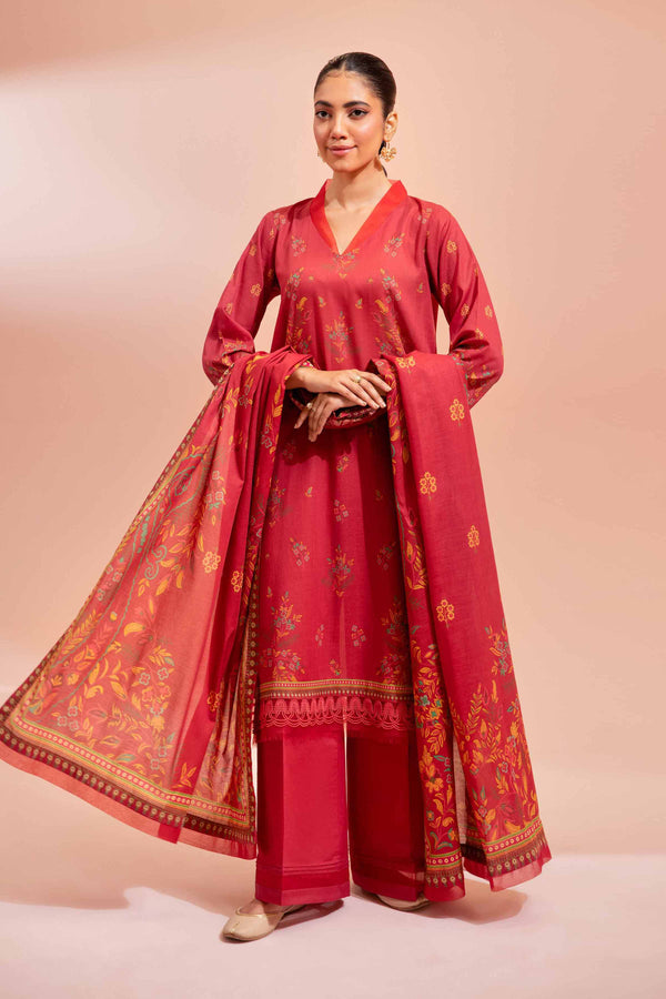 Nishat Linen Stitched 3 Piece Festive 1496 - Salai - Nishat Linen 