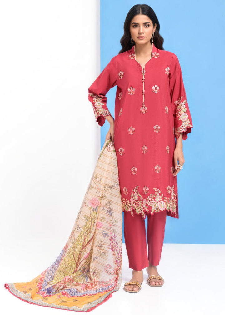 Red-Cotton Silk-3 Piece (WPS25SE3019) - Salai - Salai 