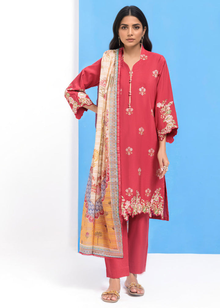 Red-Cotton Silk-3 Piece (WPS25SE3019) - Salai - Salai 