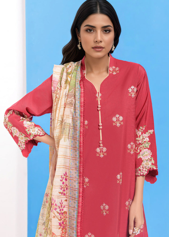 Red-Cotton Silk-3 Piece (WPS25SE3019) - Salai - Salai 