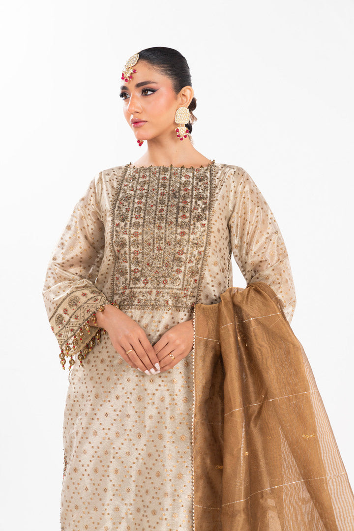 Al Karam 4 Piece Embroidered Yarn Dyed Suit With Zari Khaddi Dupatta J(84) - Salai - Formal Wear Summer 2025 