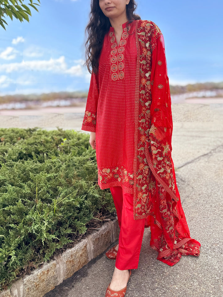 Gul Ahmed Stitched Lawn 3 Piece 2022 PM#414 - Salai - Gul Ahmed 