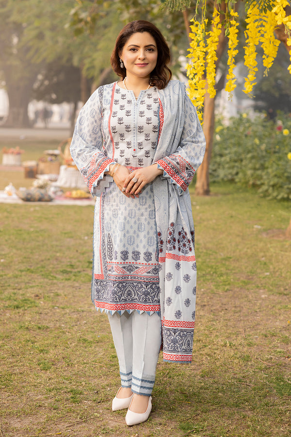 Gul Ahmed Stitched Lawn 2024 3 Piece CL-42138A - Salai - Salai 