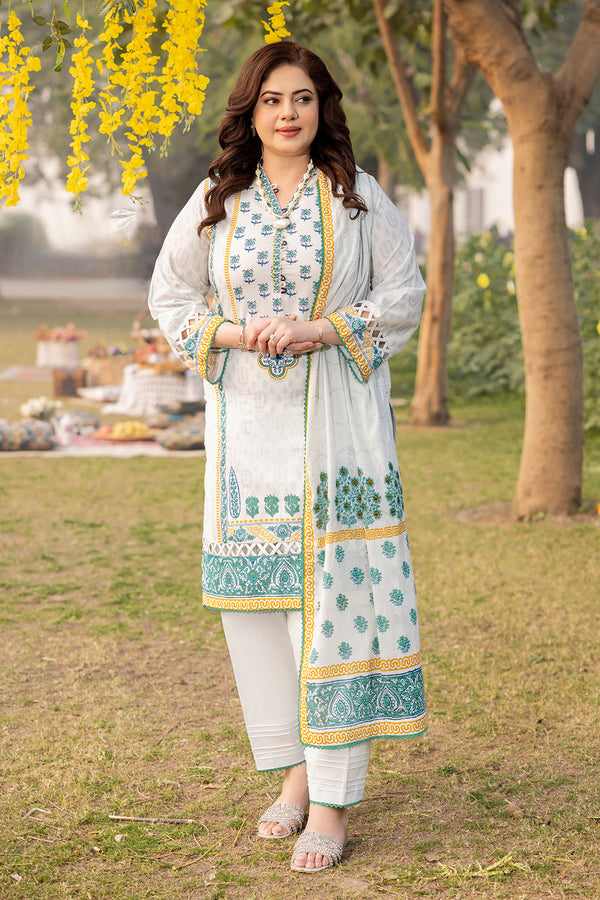 Gul Ahmed Stitched Lawn 2024 3 Piece CL-42138B - Salai - Salai 