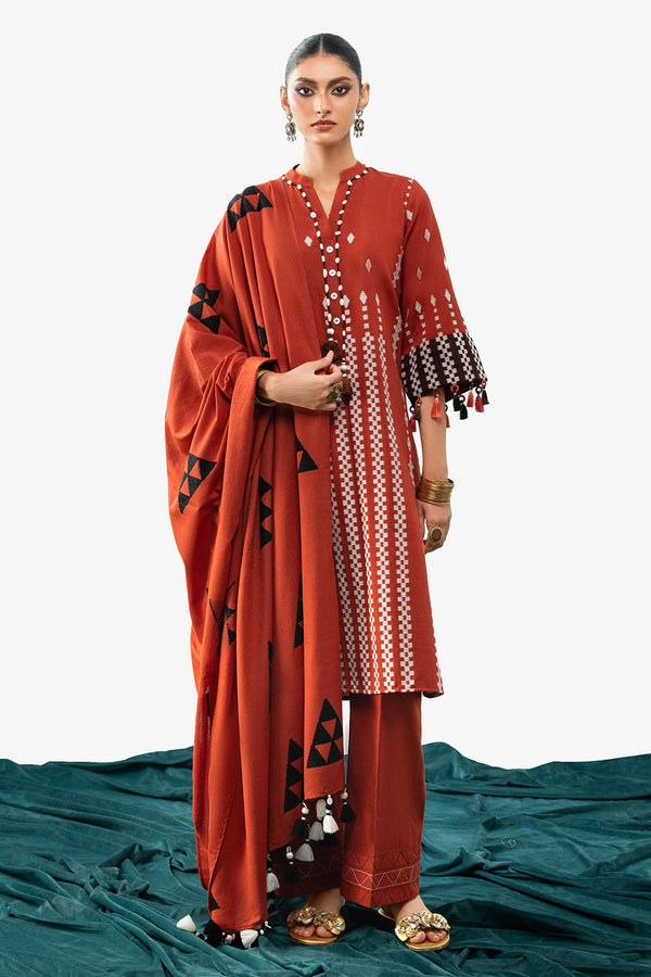 Gul Ahmed Stitched Jacquard 3 Piece MJ#52027 J(61&62) - Salai - Gul Ahmed RTW Winter 2025 