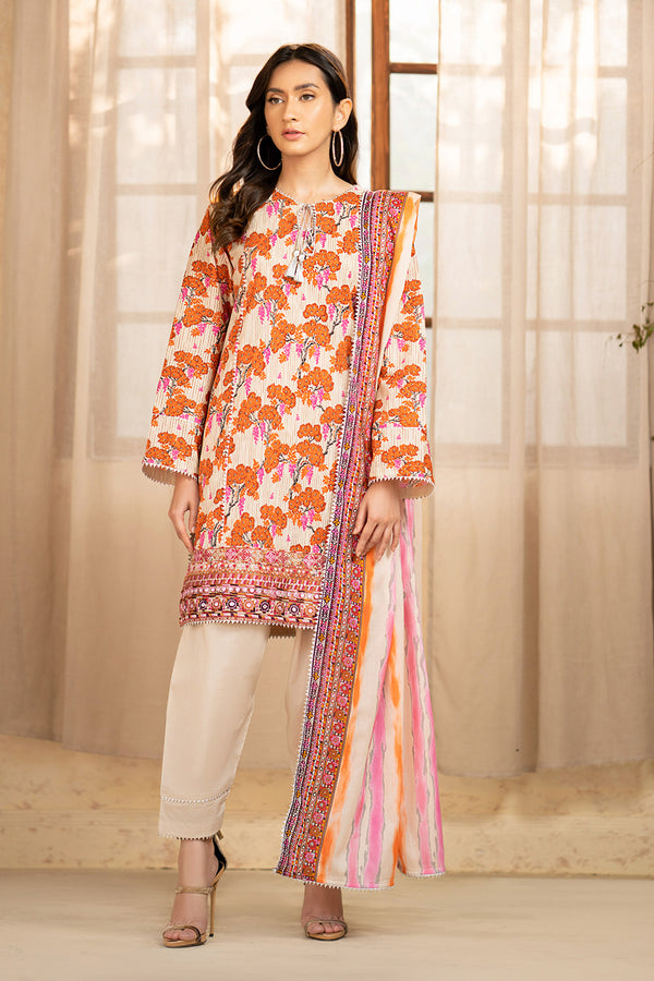 Gul Ahmed Stitched Lawn 2024 3 Piece CL-42134 - Salai - Salai 