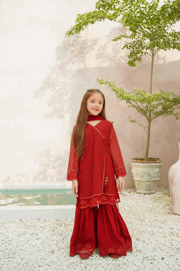 Girls Stitched Festive 3 Piece EM27 - Salai - Salai 