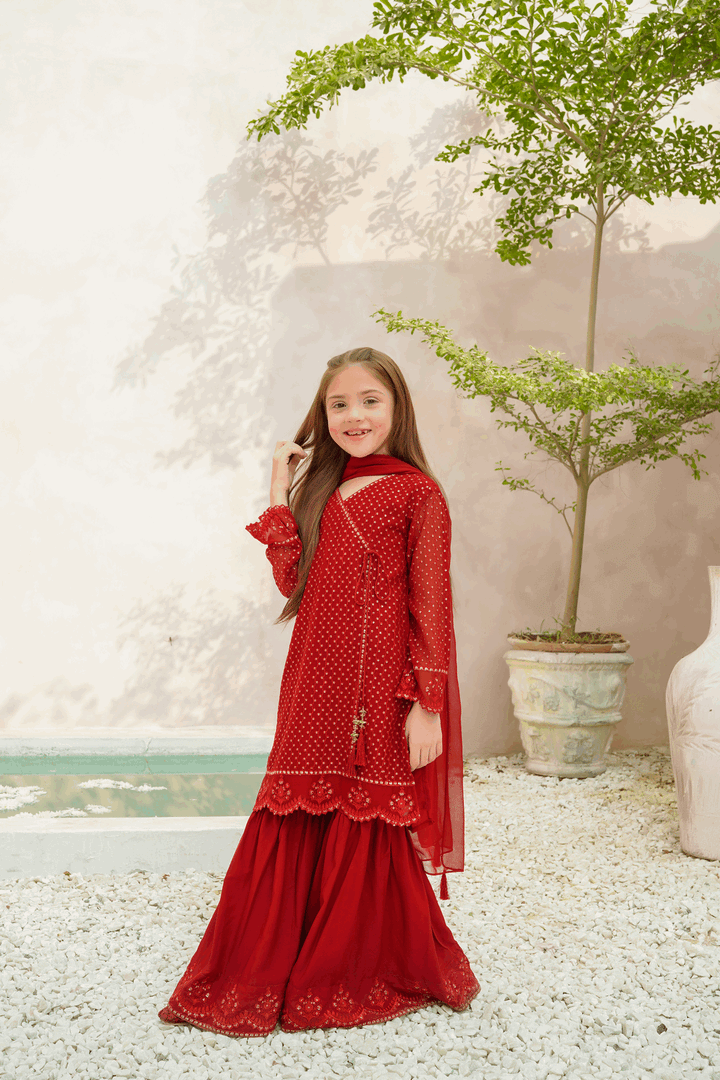 Girls Stitched Festive 3 Piece EM27 - Salai - Salai 