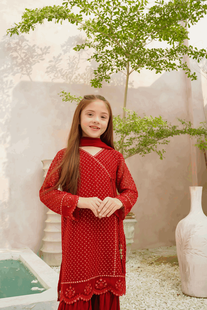 Girls Stitched Festive 3 Piece EM27 - Salai - Salai 