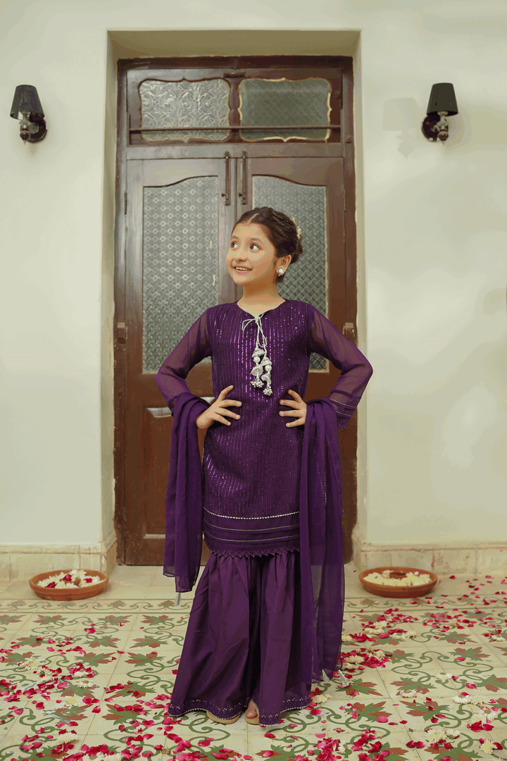 Girls Stitched Festive 3 Piece EM35 - Salai - Salai 