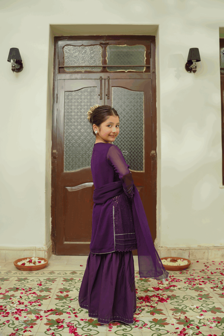 Girls Stitched Festive 3 Piece EM35 - Salai - Salai 