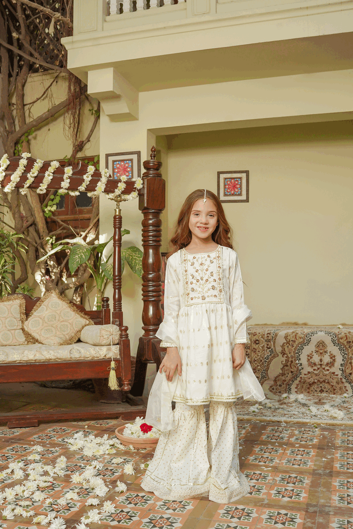 Girls Stitched Festive 3 Piece EX09 - Salai - Salai 